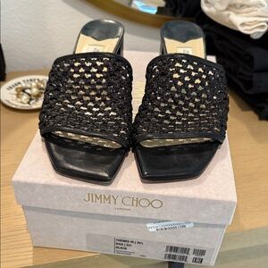 Jimmy Choo Black Woven Mules